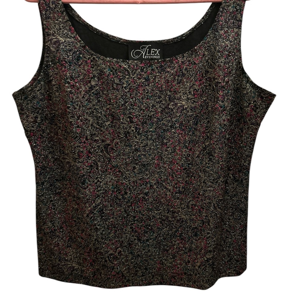 Alex Evenings Women's Elegant Black and Silver Tank Top